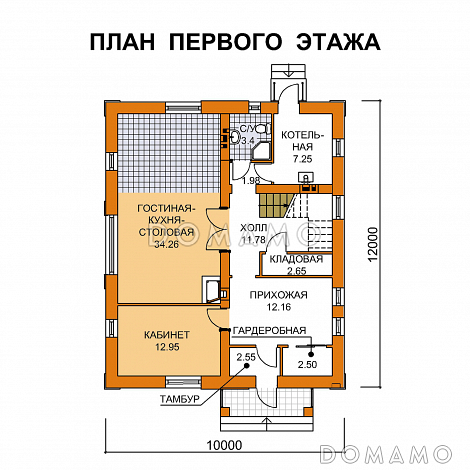 Проект компактного коттеджа с пятью спальнями / План 1 этажа