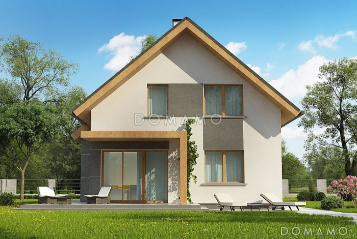 Проект небольшого одноэтажного мансардного дома из газобетона с эркером, с кабинетом и тремя спальнями