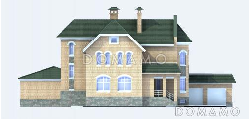 Проект кирпичного дома с пристроенным большим гаражом / Фасад 4