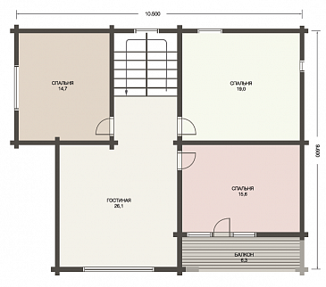 Проект деревянного дома из клееного бруса с гостинной на втором этаже / План мансардного этажа
