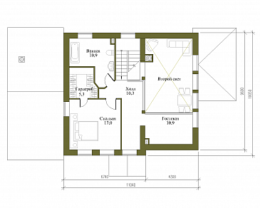 Проект загородного дома под красной кровлей с вторым светом, террасой и гаражом / План мансардного этажа