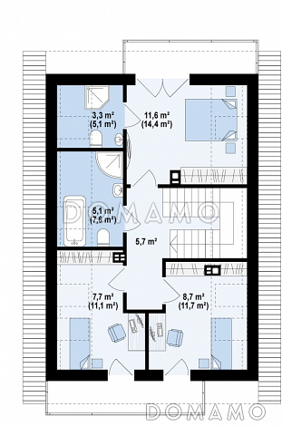 Проект аккуратного одноэтажного мансардного дома из кирпича для узкого участка / План мансардного этажа