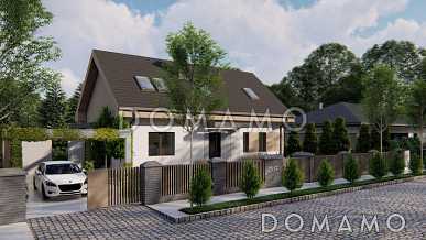 Проект загородного дома с большим чердаком, кладовой на кухне, двумя спальнями