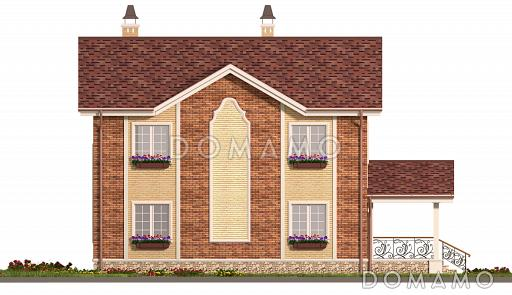 Проект небольшого двухэтажного кирпичного коттеджа с террасой при кухне / Фасад 1
