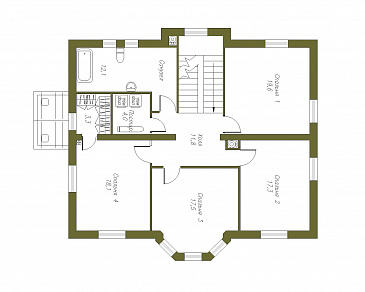 Проект двухэтажного коттеджа из СИП панелей с четырехскатной кровлей / План 2 этажа
