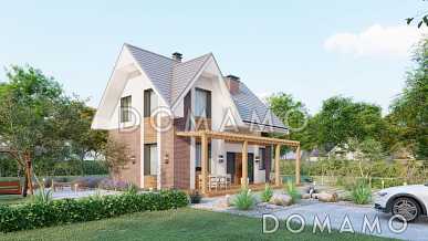 Проект дома с мансардой, балконом, террасой и сауной