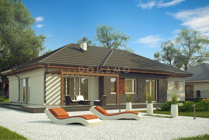 Проект просторного одноэтажного дома из газобетона с четырьмя спальнями с гардеробными 