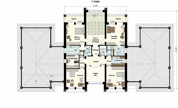 Проект загородного дома с бассейном, комнатами для отдыха и спорта, террасами, большим гаражом, спальнями на втором этаже / План 2 этажа