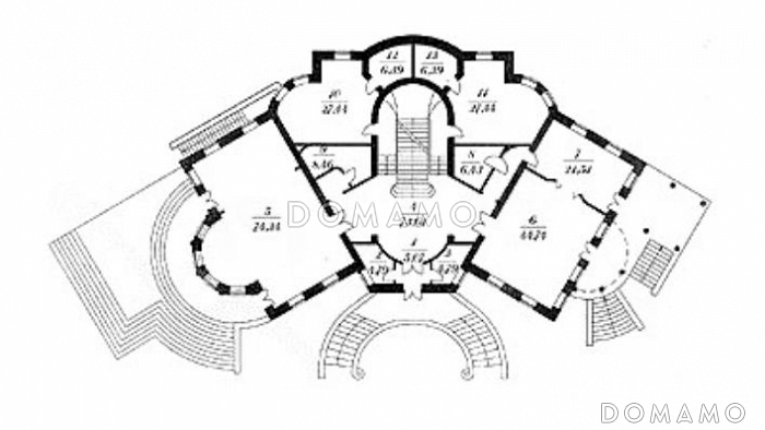 Проект двухэтажного особняка с мансардой и цокольным этажом из кирпича / План 1 этажа