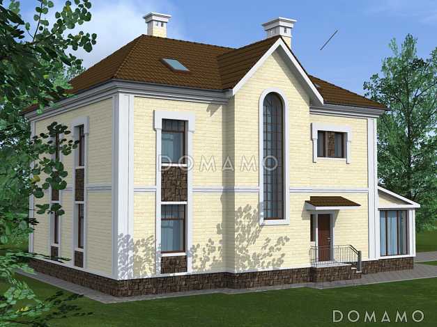 Проект двухэтажного коттеджа из СИП панелей с четырехскатной кровлей