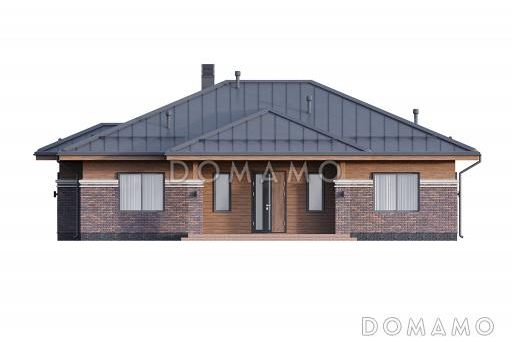 Проект каркасного дома в стиле Райта с тремя спальнями и просторной столовой-гостиной / Фасад 1