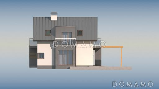 Проект одноэтажного мансардного дома из газобетона с эркером, тремя  балконами и вертикальным мансардным окном / Фасад 3