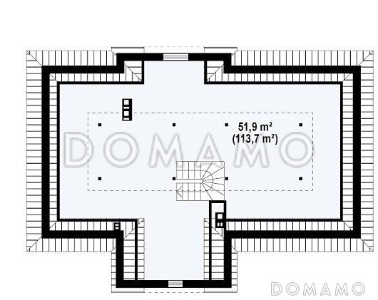 Проект одноэтажного дома из газобетона c эркером в столовой зоне и со свободной планировкой на мансардном этаже / План мансардного этажа