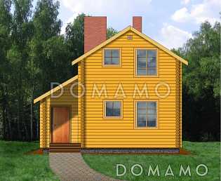 Проект компактного одноэтажного дома из оцилиндрованного бревна с мансардой