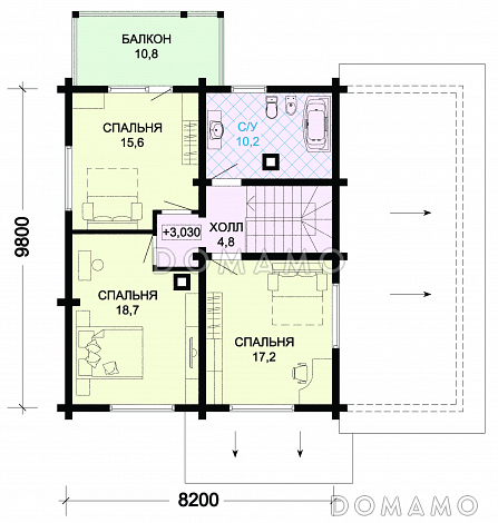 Проект деревянного дома с навесом для автомобиля / План мансардного этажа