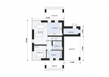 Проект эффективного двухэтажного дома с навесом для авто S-121 / План 1 этажа