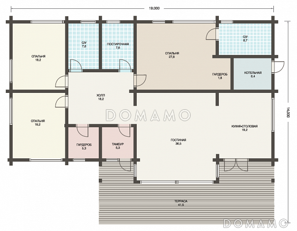 Проект одноэтажного дома с плоской крышей / План 1 этажа