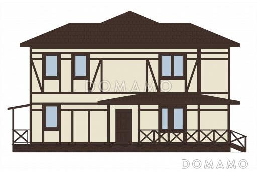 Проект двухэтажного дома из пеноблоков в стиле фахверк / Фасад 1