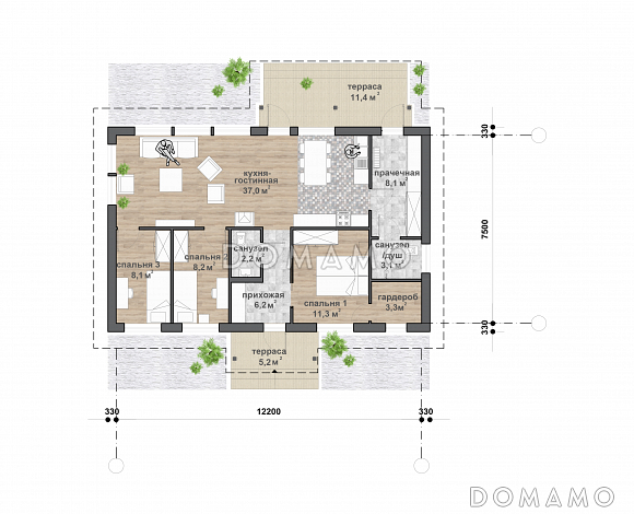 С-120 одноэтажный дом / План 1 этажа
