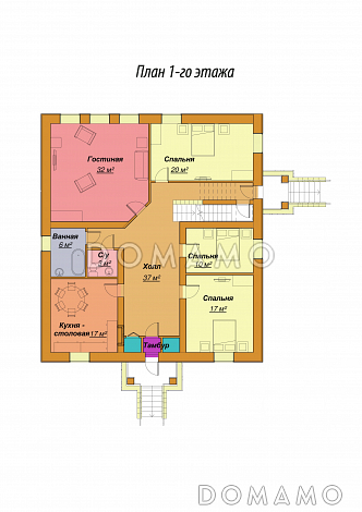 Проект одноэтажного дома с цокольным и мансардным этажами / План 1 этажа