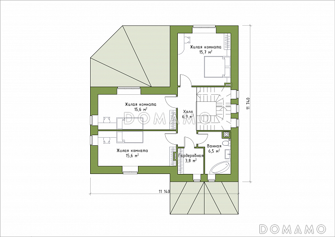 Проект углового коттеджа с большой террасой / План мансардного этажа