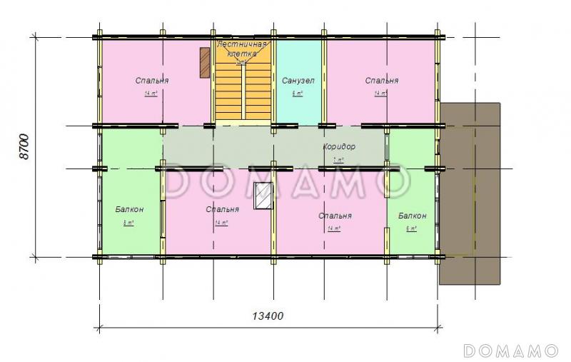 Проект двухэтажного коттеджа из бруса с цоколем / План 2 этажа