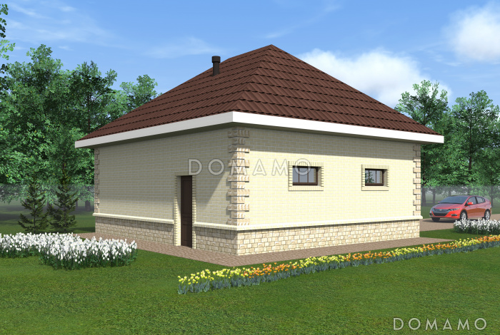 Проект одноэтажного гаража из газобетона с облицовкой из желтого кирпича