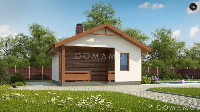 Проект небольшой бани из кирпича с комнатой отдыха и крытой террасой