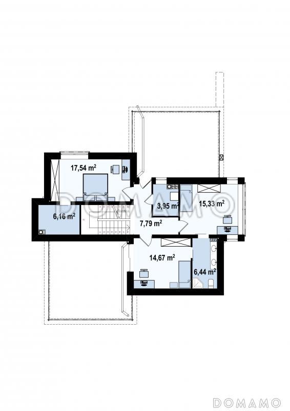 Проект красивого двухэтажного коттеджа из газобетона с террасами на втором уровне / План 2 этажа