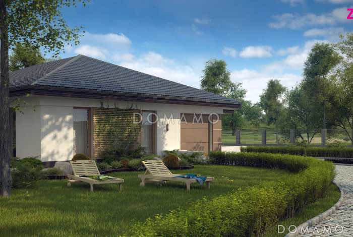 Проект просторного одноэтажного дома из кирпича с четырьмя спальнями и гаражом для одного автомобиля