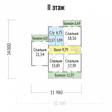 Проект дома из бруса с большой бильярдной на первом этаже / План 2 этажа