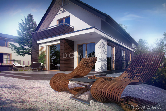 Проект аккуратного одноэтажного мансардного дома из кирпича для узкого участка