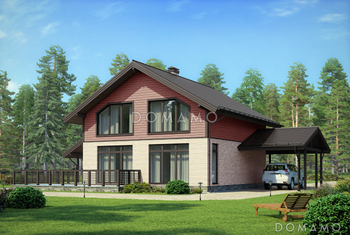 Двухэтажный дом из кирпича в европейском стиле шале