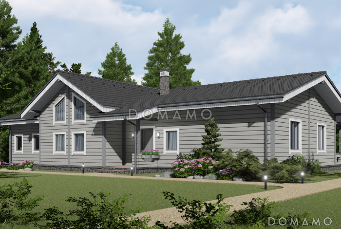 Проект газобетонного дома с панорамным остеклением и сауной