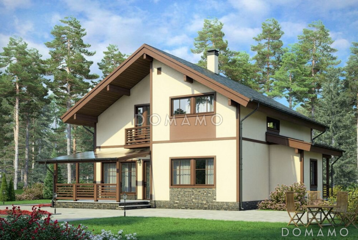 Проект каркасного дома с кухней-гостиной в длину дома