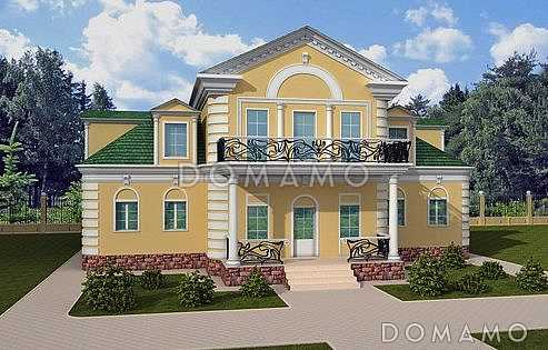 Проект двухэтажного дома в классическом стиле с  оригинальным балконом