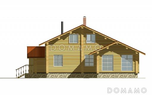 Проект дома из оцилиндрованного бревна, с мансардным этажом и зимним садом / Фасад 1