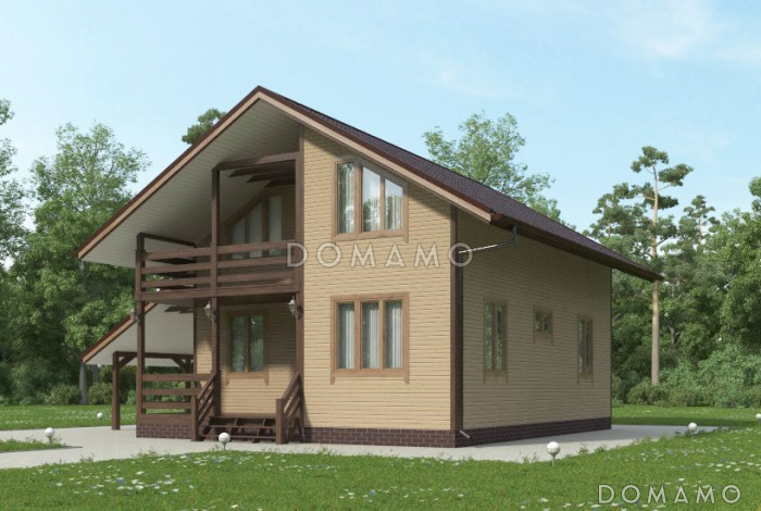 Проект стильного каркасного дома с балконом
