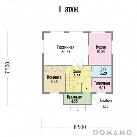 Проект компактного, функционального дома, с деревянной вагонкой / План 1 этажа