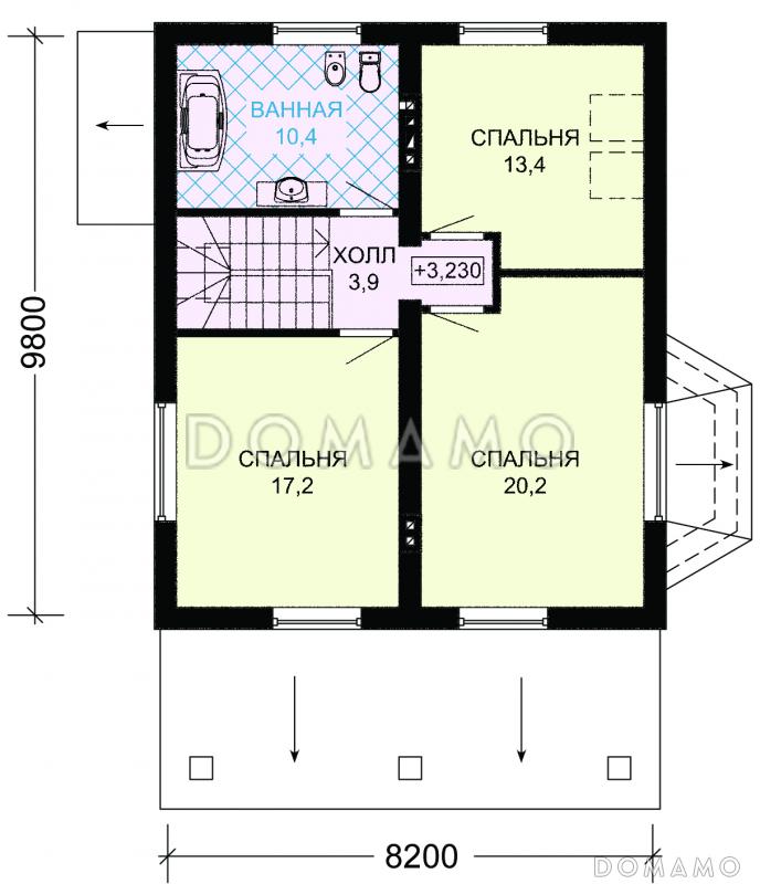 Проект дома с мансардой, крытой террасой и тремя спальными комнатами / План мансардного этажа