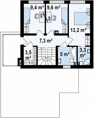 Проект современного двухэтажного дома из газобетона в стиле кубизм с пристроенным гаражом для двух автомобилей  / План 2 этажа