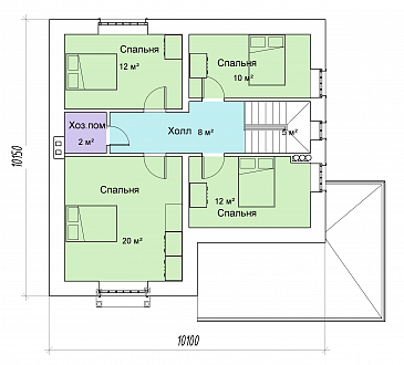 Проект двухэтажного кирпичного дома с французским балконом / План мансардного этажа