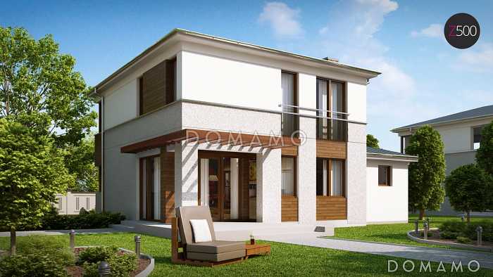 Проект современного двухэтажного дома из кирпича с тремя спальнями и пристроенным гаражом