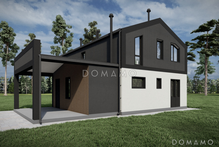 Проект дома дома с тремя спальнями, кабинетом, баней и постирочной