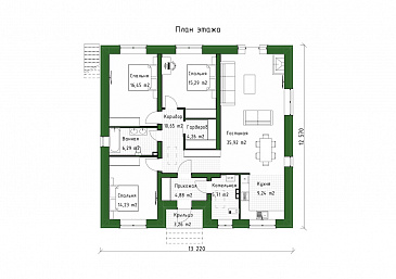 Проект одноэтажного дома из газобетона для небольшой семьи / План 1 этажа