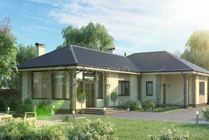 Проект бани с большой кухней, спальней и зоной отдыха с барбекю на веранде