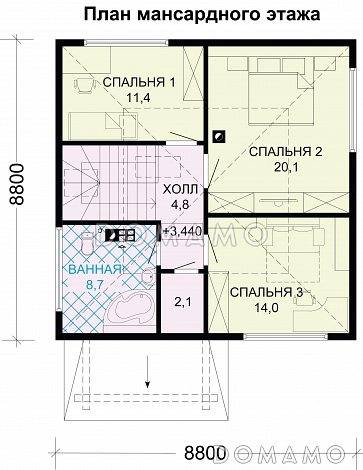 Проект дома из профилированного бруса / План мансардного этажа