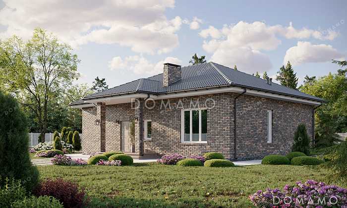 Проект одноэтажного дома с тремя спальнями, большой террасой и сауной