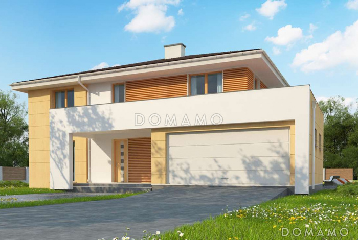 Проект просторного двухэтажного дома из газобетона с гаражом на два автомобиля для большой семьи 