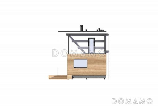 Проект дома с одной спальней на втором этаже, парной, душевой и крытой террасой с барбекю / Фасад 4